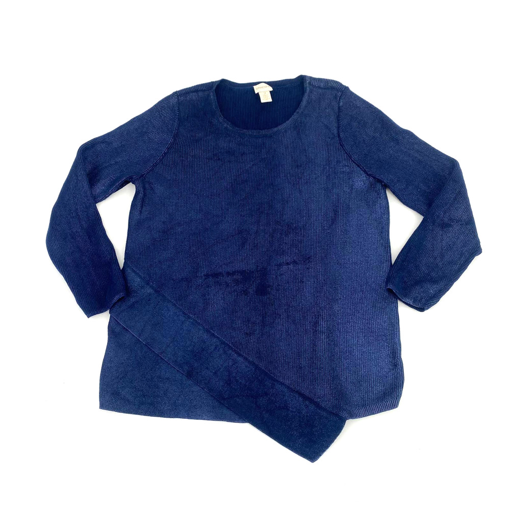 Chico’s metallic long sleeve sweater size Large/2 navy blue christmas holidays